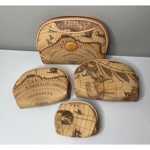 Vtg Allen Edward AE World Map Travel Bag Set Incognita Set Of 4 Toiletry‎ Bag